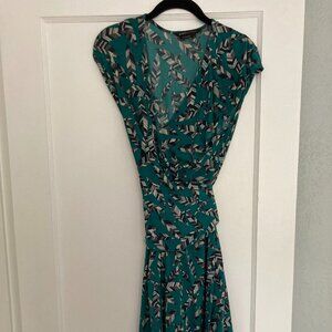 Feather print teal wrap dress